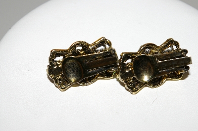 +MBA #41E-139  "Vintage Antiqued Goldtone Faux Pearl & Rhinestone Earrings"