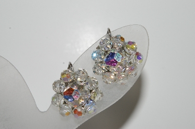 +MBA #41E-149  "Coro Silvertone AB Crystal Bead Clip On Earrings"