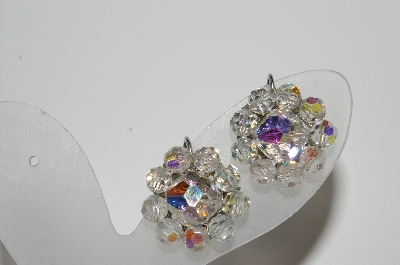 +MBA #41E-149  "Coro Silvertone AB Crystal Bead Clip On Earrings"