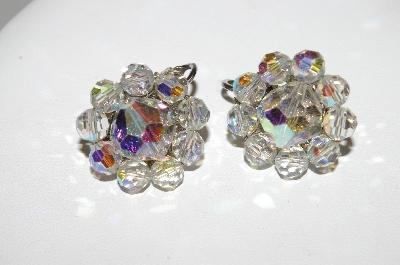 +MBA #41E-149  "Coro Silvertone AB Crystal Bead Clip On Earrings"