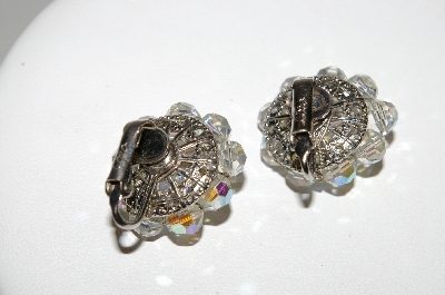 +MBA #41E-149  "Coro Silvertone AB Crystal Bead Clip On Earrings"