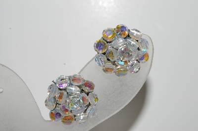 +MBA #41E-165  "Vintage Silvertone 16 Bead AB Crystal Clip On Earrings"