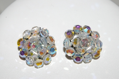 +MBA #41E-165  "Vintage Silvertone 16 Bead AB Crystal Clip On Earrings"