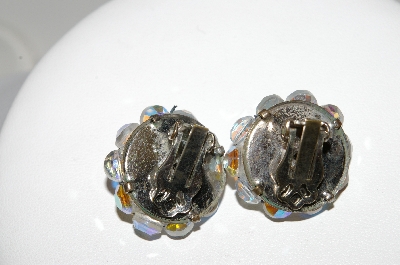 +MBA #41E-165  "Vintage Silvertone 16 Bead AB Crystal Clip On Earrings"