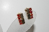 +MBA #41E-170  "Vintage Goldtone Red AB Crystal Rhinestone Clip On Earrings"
