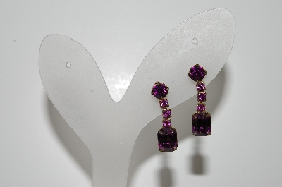 +MBA #41E-179  "Vintage Goldtone Purple Rhinestone Screw Back Earrings"