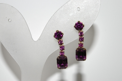 +MBA #41E-179  "Vintage Goldtone Purple Rhinestone Screw Back Earrings"