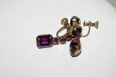+MBA #41E-179  "Vintage Goldtone Purple Rhinestone Screw Back Earrings"