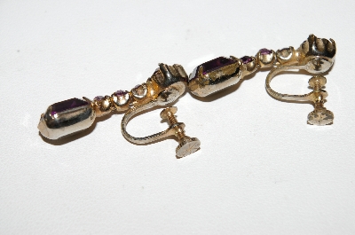 +MBA #41E-179  "Vintage Goldtone Purple Rhinestone Screw Back Earrings"