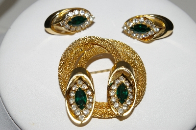 +MBA #41E-124  "Kramer Gold Plated Mesh Style Pin & Matching Earring Set"