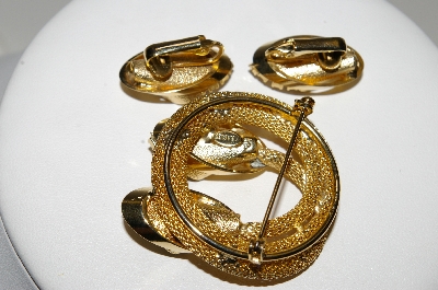 +MBA #41E-124  "Kramer Gold Plated Mesh Style Pin & Matching Earring Set"