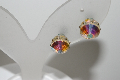 +MBA #41E-184  "Vintage Fancy Cut AB Crystal Screw Back Earrings"