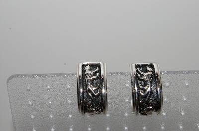 +MBA #41E-204  "Vintage Silvertone Big Cat Pierced Earrings"