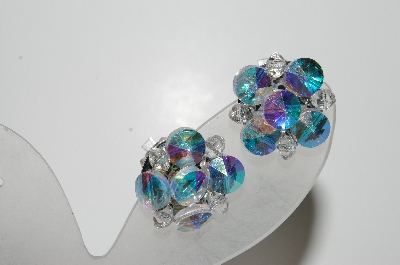 +MBA #41E-191  "Vintage Fancy Disk AB Crystal Clip On Earrings"