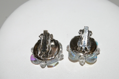 +MBA #41E-191  "Vintage Fancy Disk AB Crystal Clip On Earrings"