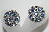 +MBA #41E-218  "Vintage Silvertone Peacock Colored AB Crystal Clip On Earrings"