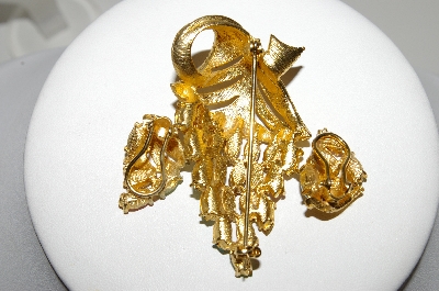 +MBA #41E-258  "Vintage Goldtone Pastel Colored Crystal Rhinestone Pin & Matching Earrings Set"
