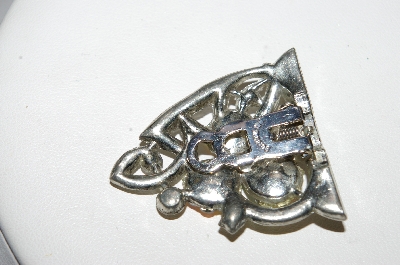 +MBA #41E-224  "Vintage Silvertone Clear Rhinestone & AB Crystal Flower Bead Clip"
