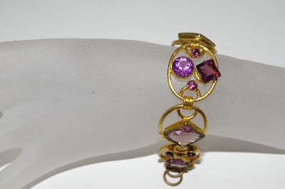 +MBA #41E-303  "Vintage Goldtone Purple Glass Stone Bracelet"