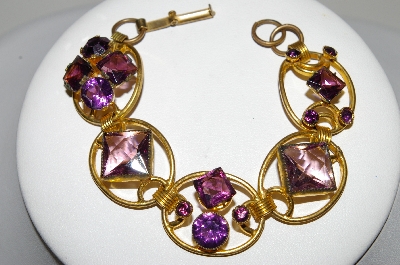 +MBA #41E-303  "Vintage Goldtone Purple Glass Stone Bracelet"