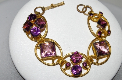 +MBA #41E-303  "Vintage Goldtone Purple Glass Stone Bracelet"
