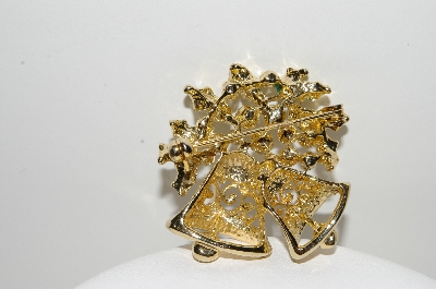 +MBA #41E-236  "Vintage Goldtone Fancy 2 Bell Christmas Pin"
