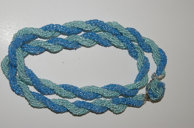 +MBA #41E-268  "Vintage Made In Japan Twisted Green & Blue Seed Bead Necklace"