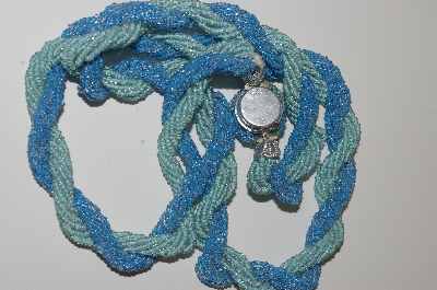 +MBA #41E-268  "Vintage Made In Japan Twisted Green & Blue Seed Bead Necklace"