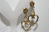 +MBA #41E-101   "Vintage Goldtone Fancy Heart & Rose Faux Pearl Dangle Earrings"