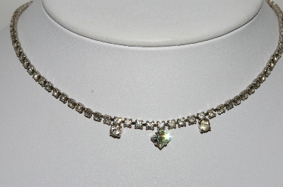 +MBA #41E-025  "Vintage Silvertone Clear Crystal Rhinestone Choker"