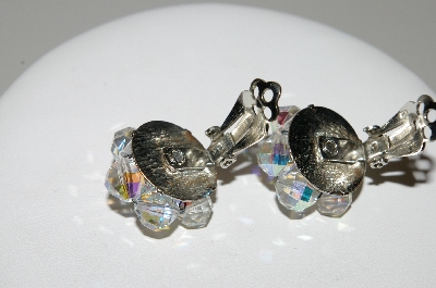 +MBA #41E-048  "Vintage Silvertone AB Crystal Bead Cluster Earrings"