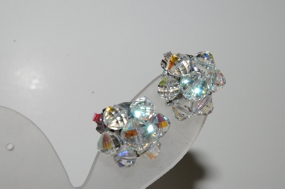 +MBA #41E-089  "Vintage Silvertone AB Crystal Cluster Earrings"