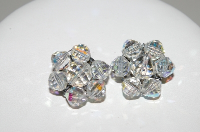 +MBA #41E-089  "Vintage Silvertone AB Crystal Cluster Earrings"