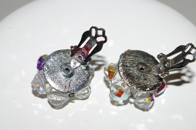 +MBA #41E-089  "Vintage Silvertone AB Crystal Cluster Earrings"