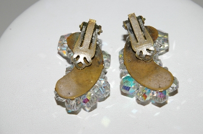 +MBA #41E-093  "Vintage Silvertone AB Crystal Long Cluster Earrings"