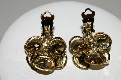 +MBA #41E-062  "Vintage Gold Plated AB Crystal Rhinestone Flower Earrings"