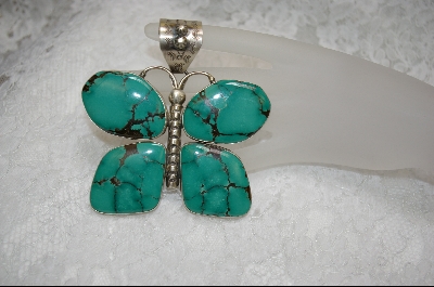 + MBA #S19-1265    " Artist Signed "Gary G." Chubby" Green Turquoise ButterFly Pendant