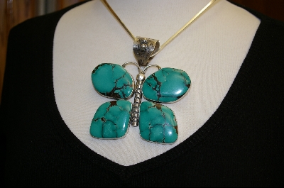 + MBA #S19-1265    " Artist Signed "Gary G." Chubby" Green Turquoise ButterFly Pendant