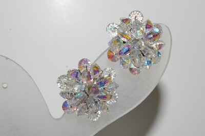 +MBA #41E-097  "Vintage Silvertone AB Crystal Cluster Earrings"
