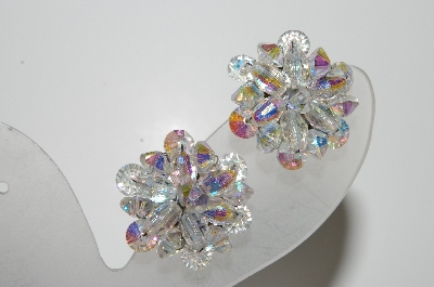 +MBA #41E-097  "Vintage Silvertone AB Crystal Cluster Earrings"