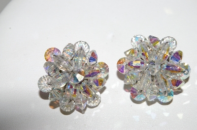 +MBA #41E-097  "Vintage Silvertone AB Crystal Cluster Earrings"