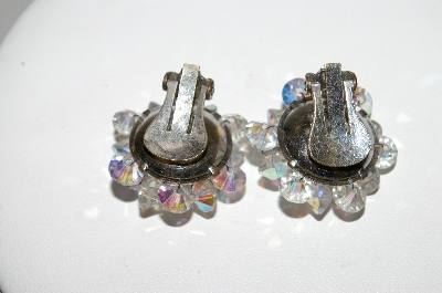 +MBA #41E-097  "Vintage Silvertone AB Crystal Cluster Earrings"