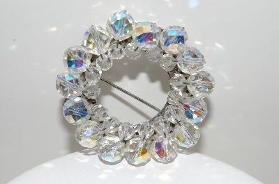 +MBA #41E-232   "Vintage Silvertone AB Crystal Cluster Pin"