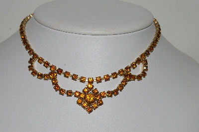 +MBA #41E-003  "Vintage Goldtone Citrine Colored Crystal Rhinestone Choker"