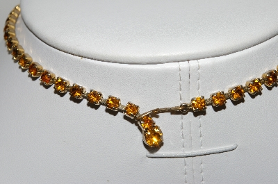+MBA #41E-003  "Vintage Goldtone Citrine Colored Crystal Rhinestone Choker"