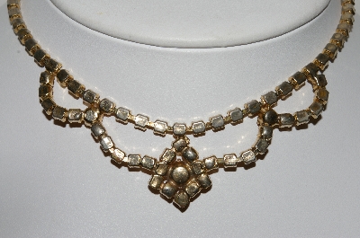 +MBA #41E-003  "Vintage Goldtone Citrine Colored Crystal Rhinestone Choker"