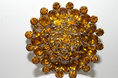 +MBA #41E-085  "Vintage Goldtone Large Citrine Colored Crystal Rhinestone Brooch"