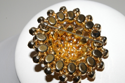+MBA #41E-085  "Vintage Goldtone Large Citrine Colored Crystal Rhinestone Brooch"