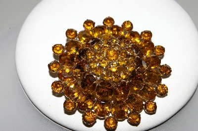 +MBA #41E-085  "Vintage Goldtone Large Citrine Colored Crystal Rhinestone Brooch"