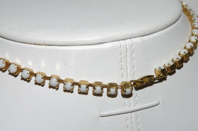 +MBA #41E-009  "Vintage Goldtone White Milk Glass Choker"